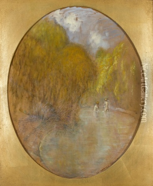 Waldpartie Mit Badenden Frauen In Einem Weiher Oil Painting - Eduard Adrian Dussek