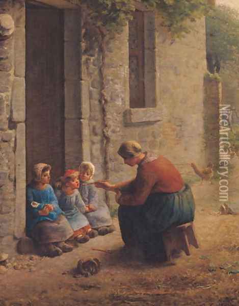 Feeding the Young, 1850 Oil Painting - Jean-Francois Millet