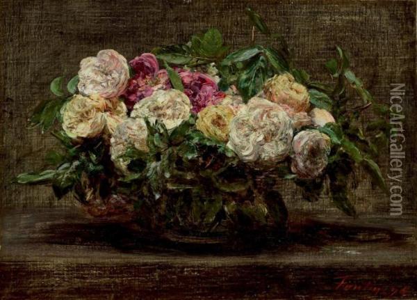 Roses Epanouies Oil Painting - Ignace Henri Jean Fantin-Latour