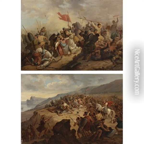 Two Scenes Of Battle Oil Painting - Henri Felix Emmanuel Philippoteaux