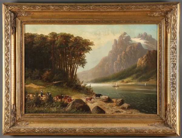 Idyllic Alpine Landscapes (pair) Oil Painting - Carl Lindner