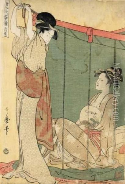 Les Femmes Logent Dans Un Hotel Oil Painting - Kitagawa Utamaro