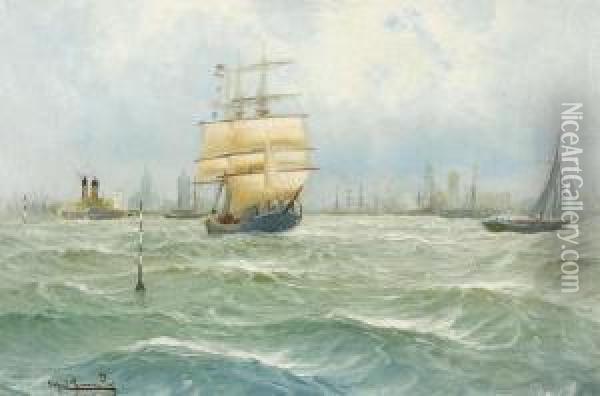 Harbour View (amsterdam? Rotterdam?) Oil Painting - Alfred Jensen