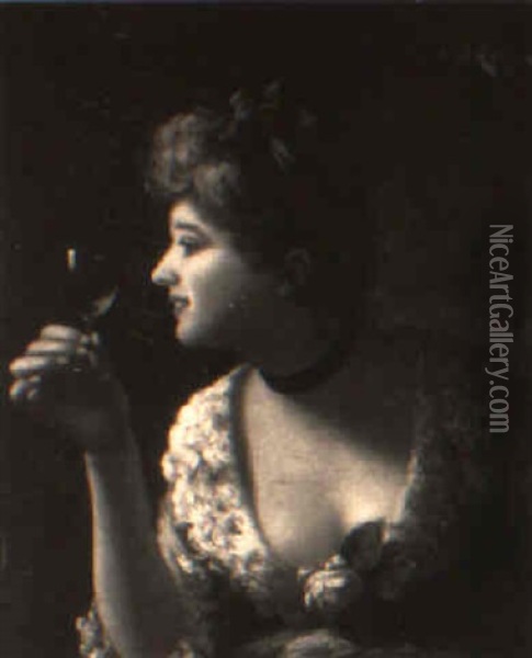 Woman With A Glass Of Wine Oil Painting - Carducius Plantagenet Ream