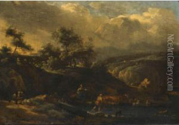 Other Properties
 

 
 
 

 
 An Italianate Landscape With Shepherds Crossing A Stream With Their Flock Oil Painting - Jan Vermeer Van Delft
