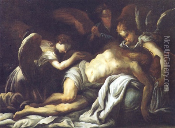 Cristo Morto Compianto Da Tre Angeli Oil Painting - Pietro Ricchi