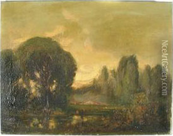 A Landscape With A Pond At Dusk Oil Painting - Tilden Dakin