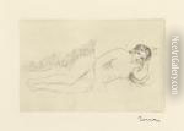 Femme Nue Couchee (tournee A Droite), 1re Planche. Oil Painting - Pierre Auguste Renoir
