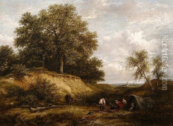 A Gypsy Encampment Oil Painting - James Stark