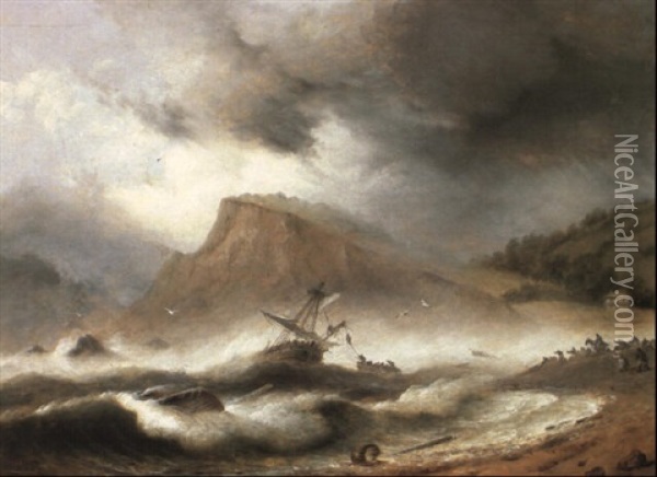 The Wreck Of The Bien Heureux Off Teignmouth, Devon Oil Painting - Thomas Luny
