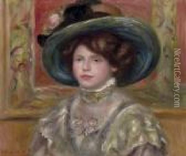 Jeune Fille Au Chapeau Fleuri Oil Painting - Pierre Auguste Renoir