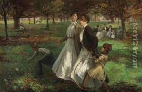 Autumn In Kensington Gardens Oil Painting - James Wallace