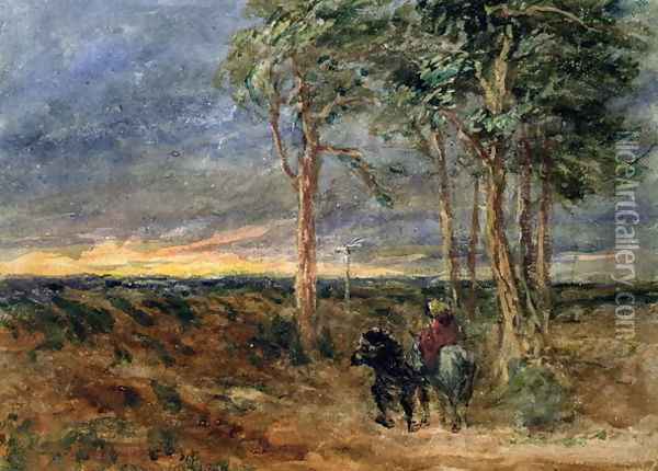 Travellers Approaching a Signpost on a Heath, 1851 Oil Painting - David Cox