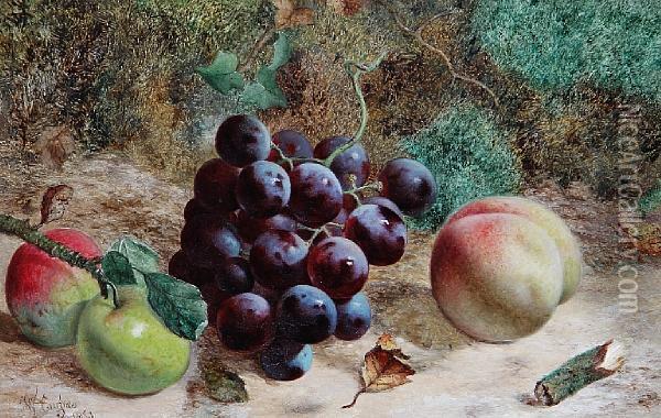 Grapes, Apples And A Peach On A Mossy Bank Oil Painting - William Hughes