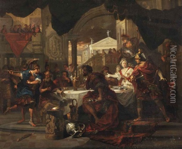 Phineus Interrupting The Wedding Of Perseus And Andromeda Oil Painting - Domenicus van (Ascanius) Wynen