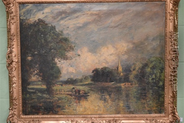Stratford Church And The River Avon Oil Painting - Thomas Edwin Mostyn