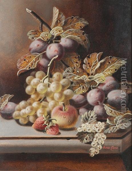 Still Lives Of Fruit On A Ledge Oil Painting - Oliver Clare