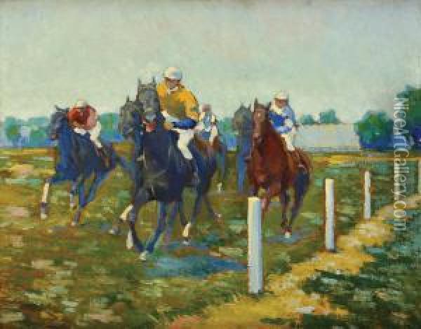 Horse Racing Oil Painting - Gore Mircescu