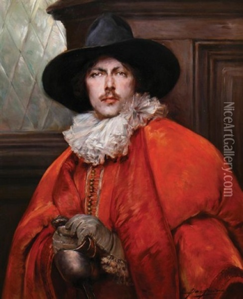 Cavalier With Moustache Oil Painting - Alex De Andreis