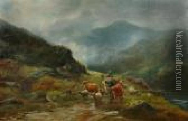 Highland Landscape With Drover Oil Painting - Robert Watson