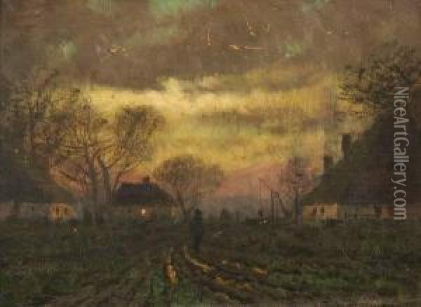 Twilight Landscape With Figure Oil Painting - Nandor Katona
