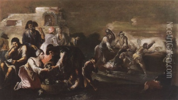 Scena Di Mercato Con Pitocchi Oil Painting - Matteo de' Pitocchi (Matteo Ghidoni)