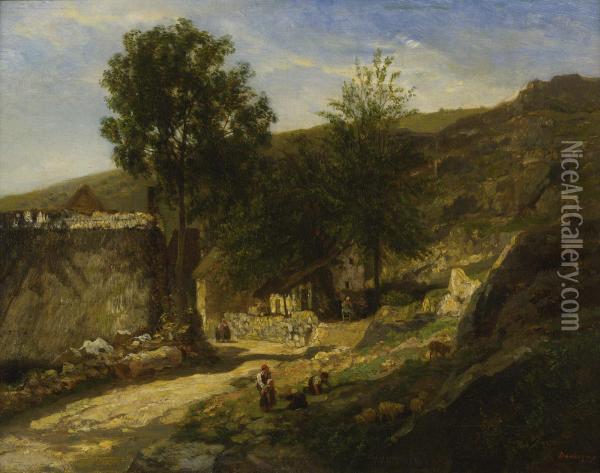 Entrance To The Village Oil Painting - Charles-Francois Daubigny