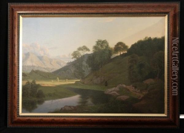 Schweizer Landschaft (collab. W/p. Cornelius) Oil Painting - Wilhelm Jakob Huber
