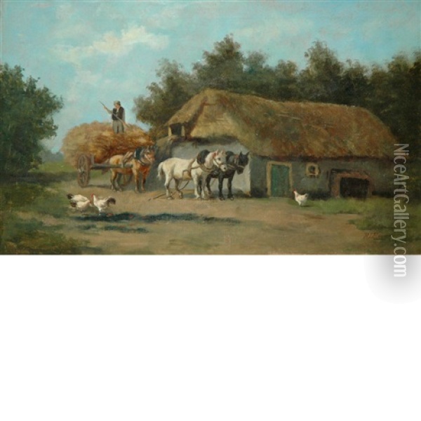Hay Wagon Oil Painting - Herman Bogman I