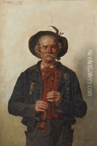 Der Klarinettist Oil Painting - Hugo Kotschenreiter