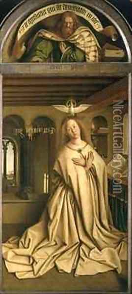 Virgin Annunciate from the exterior of the right panel of the Ghent Altarpiece Oil Painting - Hubert & Jan van Eyck