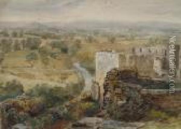 Ludlow - A View From The Castle Ramparts Oil Painting - David Cox