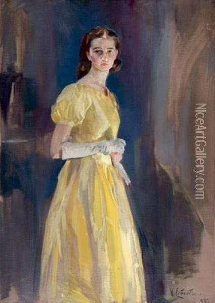 Depart Pour Le Bal, Portrait De Mademoiselle Bardy Oil Painting - Virgilio Costantini