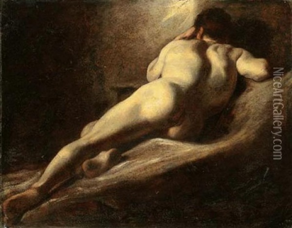 Male Nude, Seen From Behind Oil Painting - William Etty