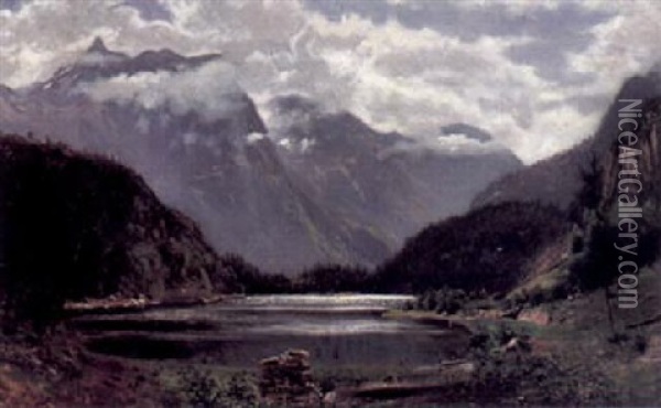 Sommertag Im Hochgebirge Mit Prachtvollem Lichteinfall Auf Gebirgssee Oil Painting - Karl Millner