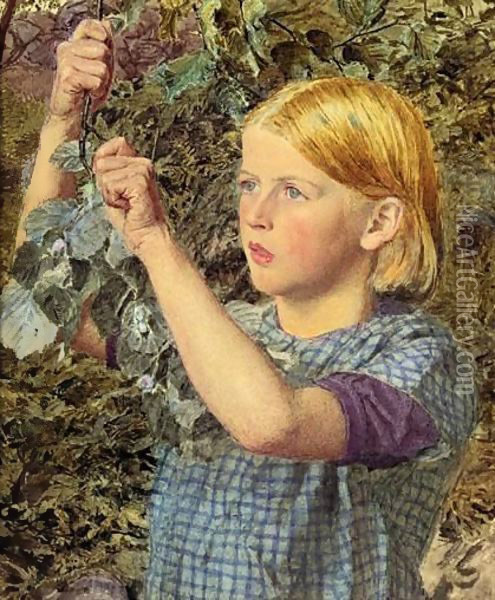 Girl Gathering Nuts Oil Painting - Albert Joseph Moore