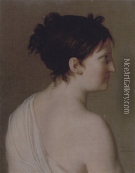 A Young Woman In Profile, Wearing A White Robe Oil Painting - Elise Bruyere