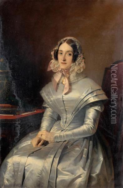 Portrait De Madame T. Oil Painting - Claude-Marie Dubufe