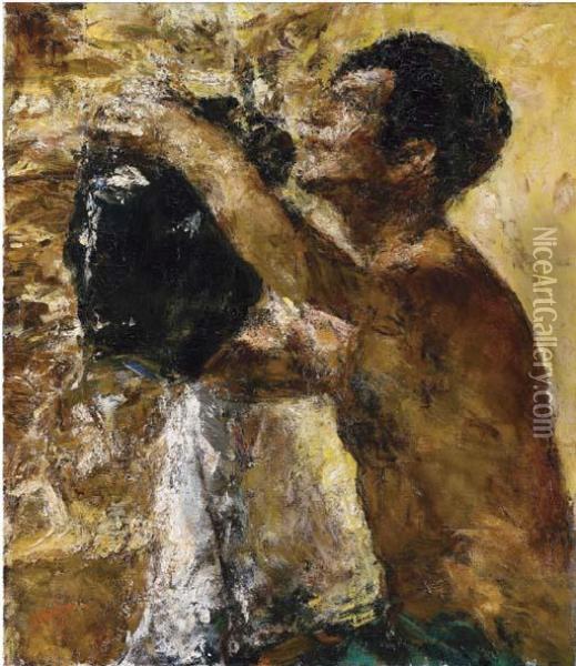 Uomo Con Boccale Oil Painting - Antonio Mancini