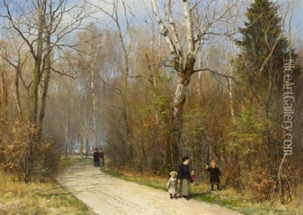 Sonniger Wintertag Im Englischen Garten In Munchen Oil Painting - Anders Andersen-Lundby