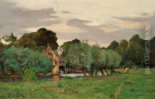 French Summer Landscape With A Water Mill Oil Painting - Leon Duval-Gozlan