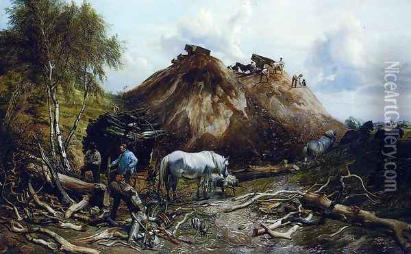 Clearing the Wood for the Iron Way, 1880 Oil Painting - Thomas Sidney Cooper