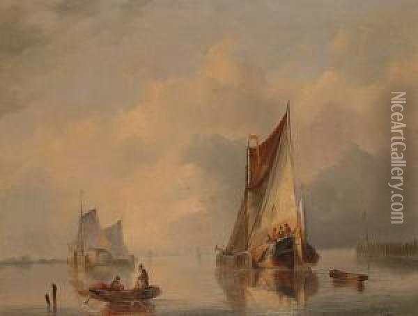 Boats In A Harbour Oil Painting - Petrus Paulus Schiedges