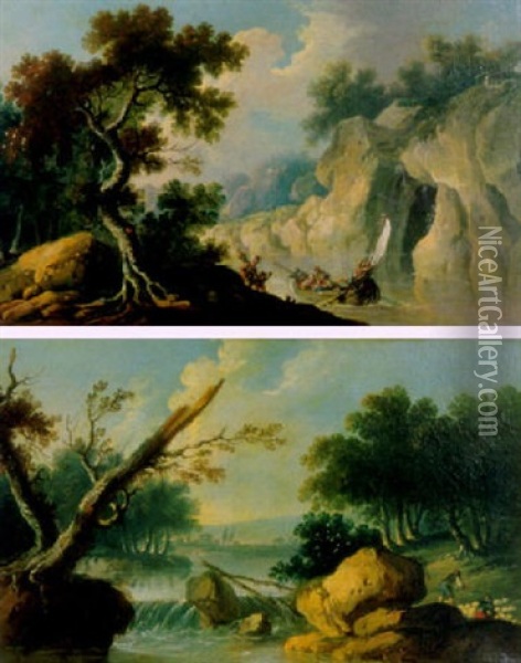 Flusslandschaft Mit Staffage Oil Painting - Jean Baptiste Pillement