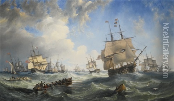 The Channel Fleet In Heavy Weather Oil Painting - John Wilson Carmichael
