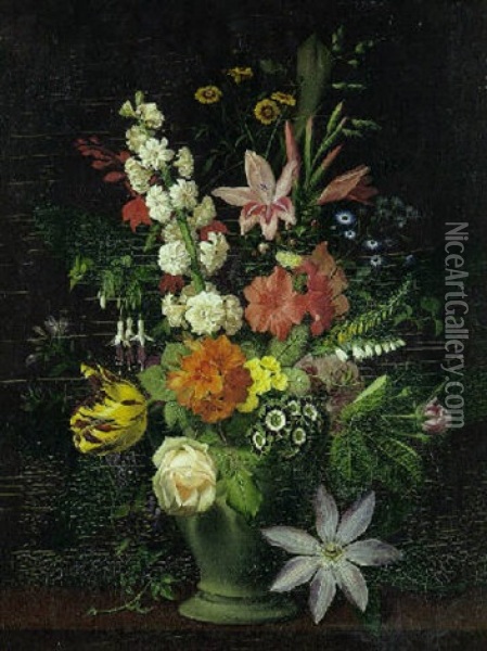 Broget Buket I En Vase Oil Painting - Otto Didrik Ottesen