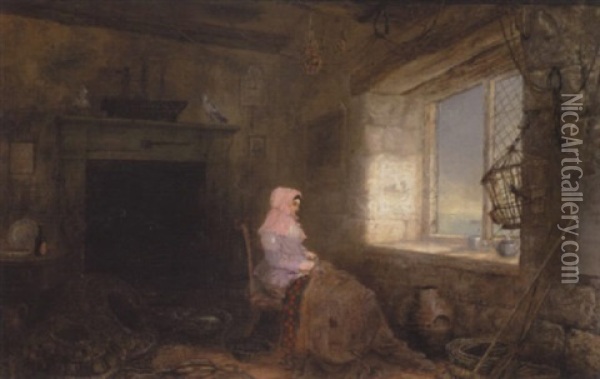 Interior Med Ung Kvinde Ved Et Vindue Oil Painting - Sydney Herbert