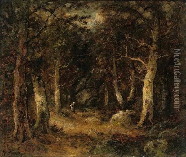 A Faggot Gatherer In The Woods Oil Painting - Narcisse-Virgile D Az De La Pena