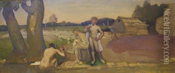 Landscape With Figures Oil Painting - George Washington Lambert