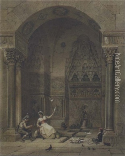 The Fountain Hall In The Zisa, Palermo Oil Painting - Carl Friedrich Heinrich Werner